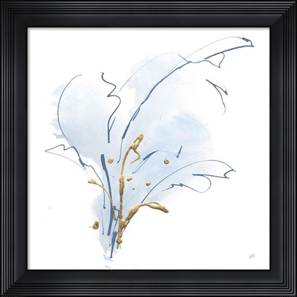 Framed Blue and Gold Floral III Print
