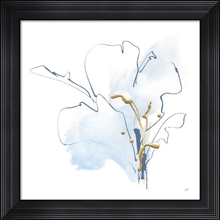 Framed Blue and Gold Floral I Print