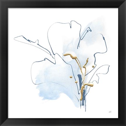 Framed Blue and Gold Floral I Print