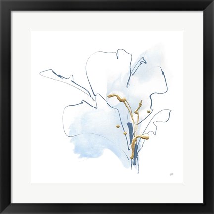 Framed Blue and Gold Floral I Print