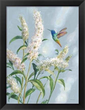 Framed Hummingbird Spring II Soft Blue Print