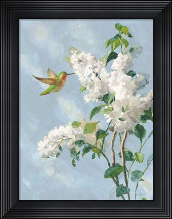 Framed Hummingbird Spring I Soft Blue Print