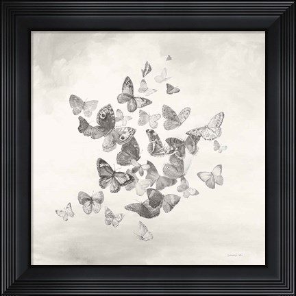 Framed Beautiful Butterflies BW Print