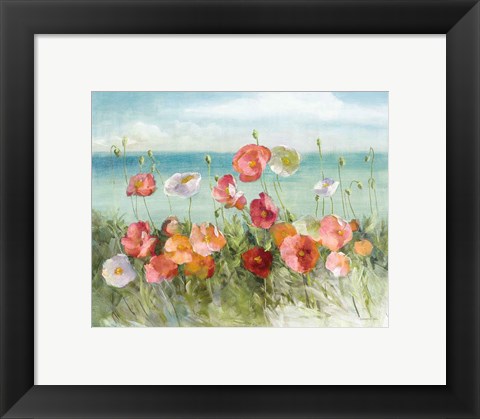 Framed Coastal Poppies Light. Print