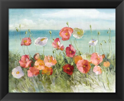 Framed Coastal Poppies Light. Print