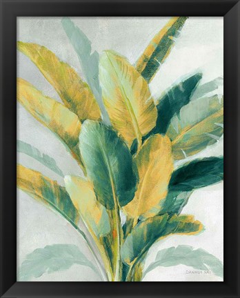 Framed Greenhouse Palm II Teal Green and Gold Crop Print