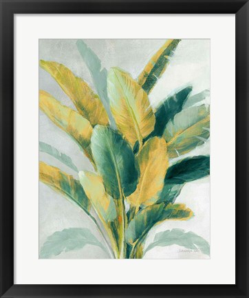 Framed Greenhouse Palm II Teal Green and Gold Crop Print