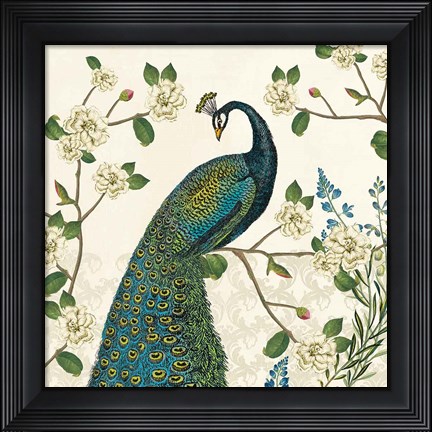 Framed Peacock Arbor I Ivory v2 Print