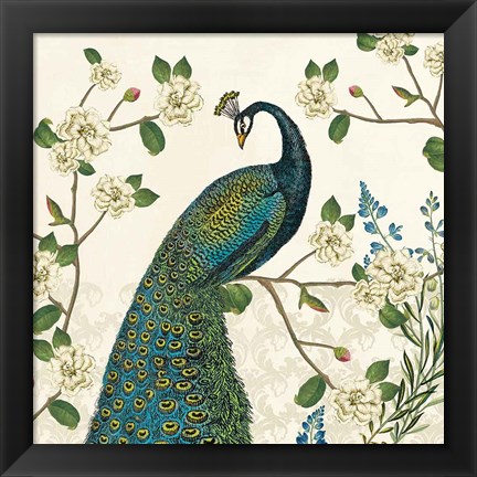 Framed Peacock Arbor I Ivory v2 Print