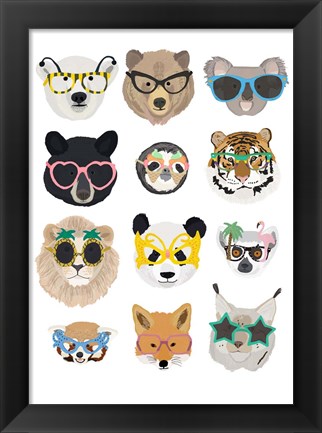 Framed Big Cats In Fancy Glasses Print