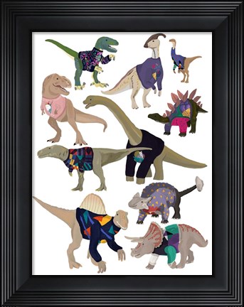 Framed Dinosaurs in 80&#39;s Jumpers Print