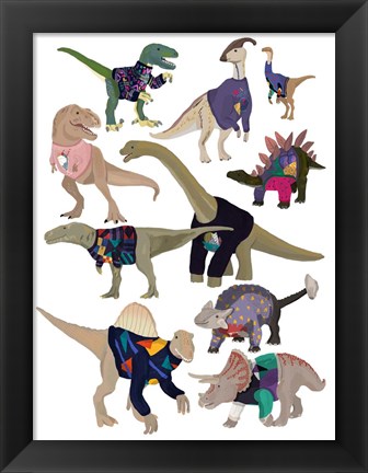 Framed Dinosaurs in 80&#39;s Jumpers Print