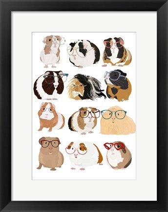 Framed Guinea Pigs In Glasses Print