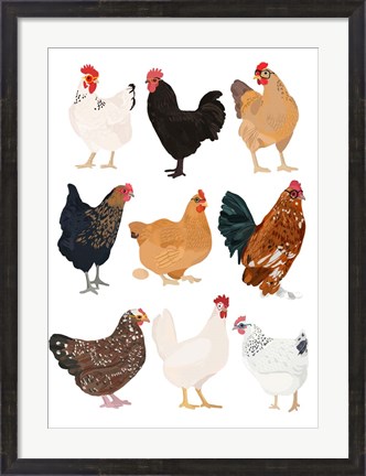 Framed Hens In Glasses Print