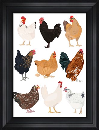 Framed Hens In Glasses Print