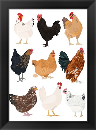 Framed Hens In Glasses Print