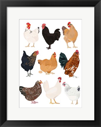 Framed Hens In Glasses Print