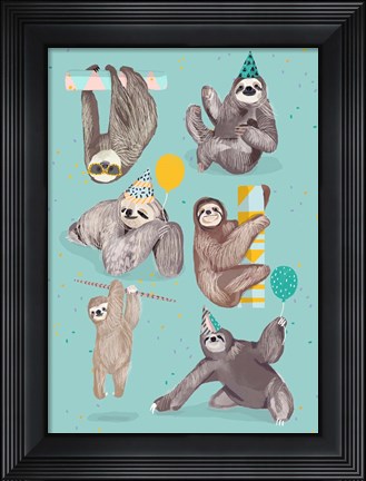 Framed Party With Sloths Print