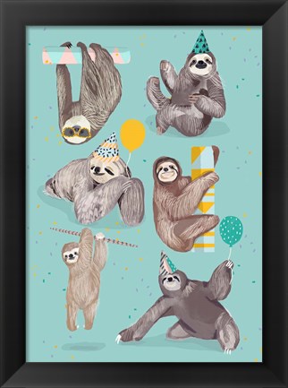 Framed Party With Sloths Print