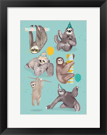 Framed Party With Sloths Print