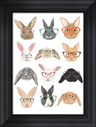 Framed Rabbits in Glasses Print