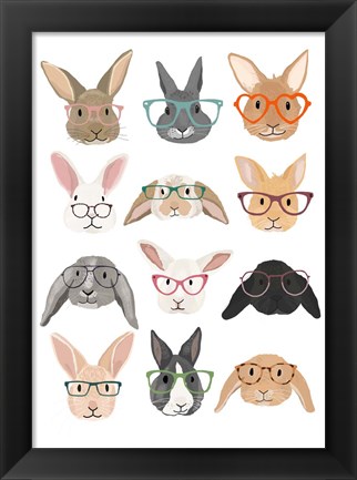 Framed Rabbits in Glasses Print