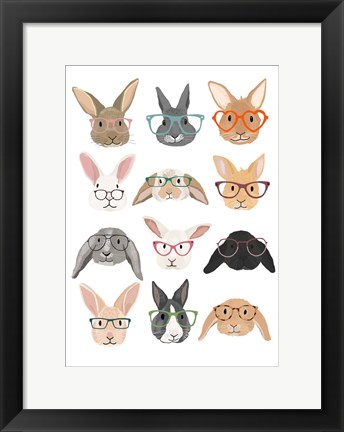 Framed Rabbits in Glasses Print