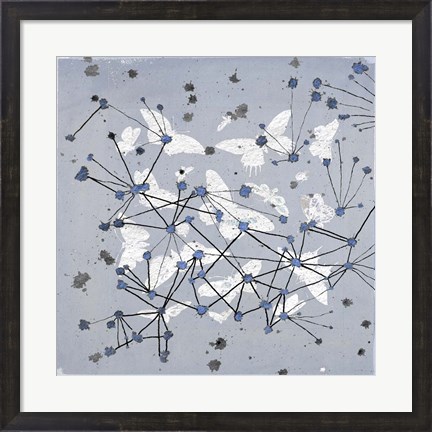Framed 19th Century Butterfly Constellations in Blue I Print