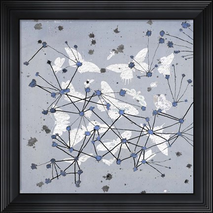 Framed 19th Century Butterfly Constellations in Blue I Print