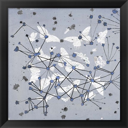 Framed 19th Century Butterfly Constellations in Blue I Print