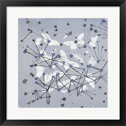 Framed 19th Century Butterfly Constellations in Blue I Print