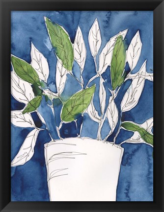 Framed Green Leaves in Pots I Print