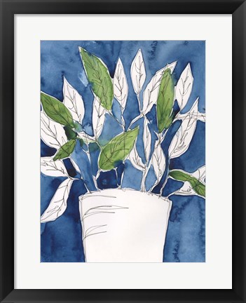 Framed Green Leaves in Pots I Print