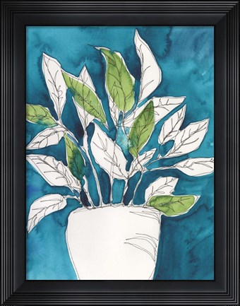 Framed Green Leaves in Pots II Print