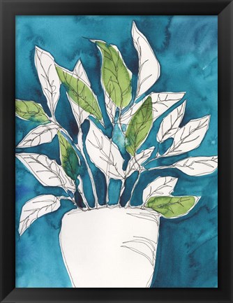 Framed Green Leaves in Pots II Print