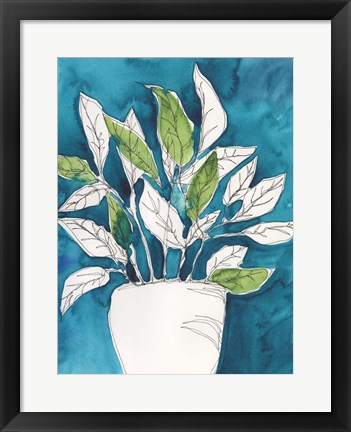 Framed Green Leaves in Pots II Print