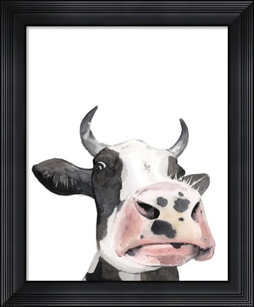 Framed Watercolor Cow Portrait I Print