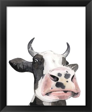 Framed Watercolor Cow Portrait I Print