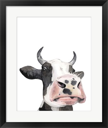 Framed Watercolor Cow Portrait I Print