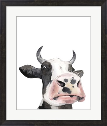 Framed Watercolor Cow Portrait I Print