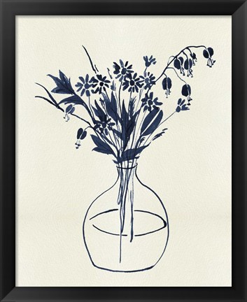 Framed Indigo Floral Vase I Print