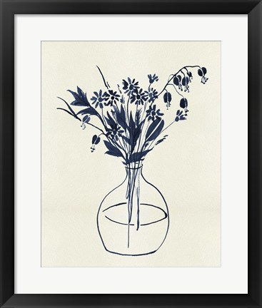 Framed Indigo Floral Vase I Print