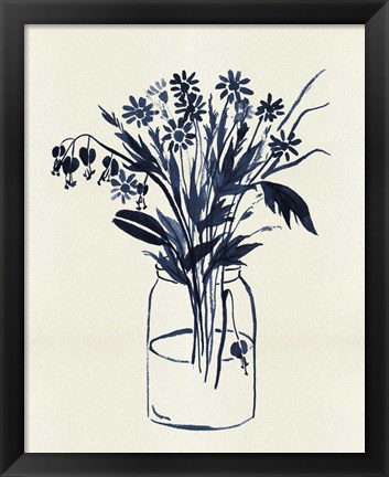 Framed Indigo Floral Vase II Print