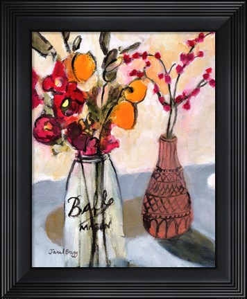 Framed Still Life with Mason Jar and Flowers Print