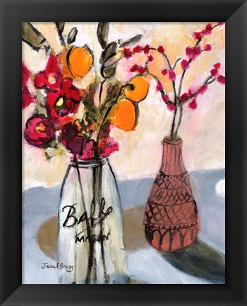 Framed Still Life with Mason Jar and Flowers Print