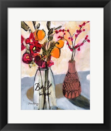 Framed Still Life with Mason Jar and Flowers Print