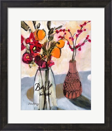 Framed Still Life with Mason Jar and Flowers Print