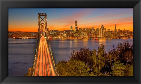 Framed Bay Bridge and Evening Commute Print