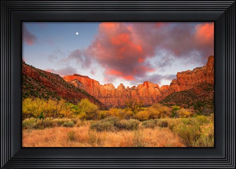 Framed Temple Sunrise &amp; Moon Print