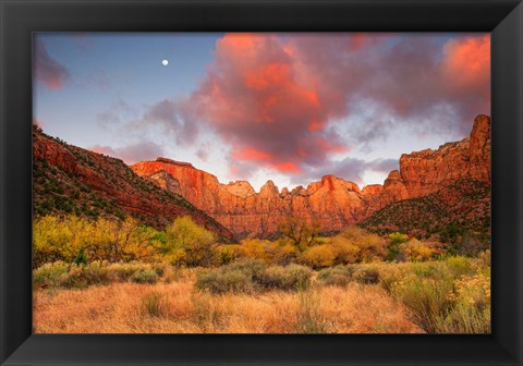 Framed Temple Sunrise &amp; Moon Print